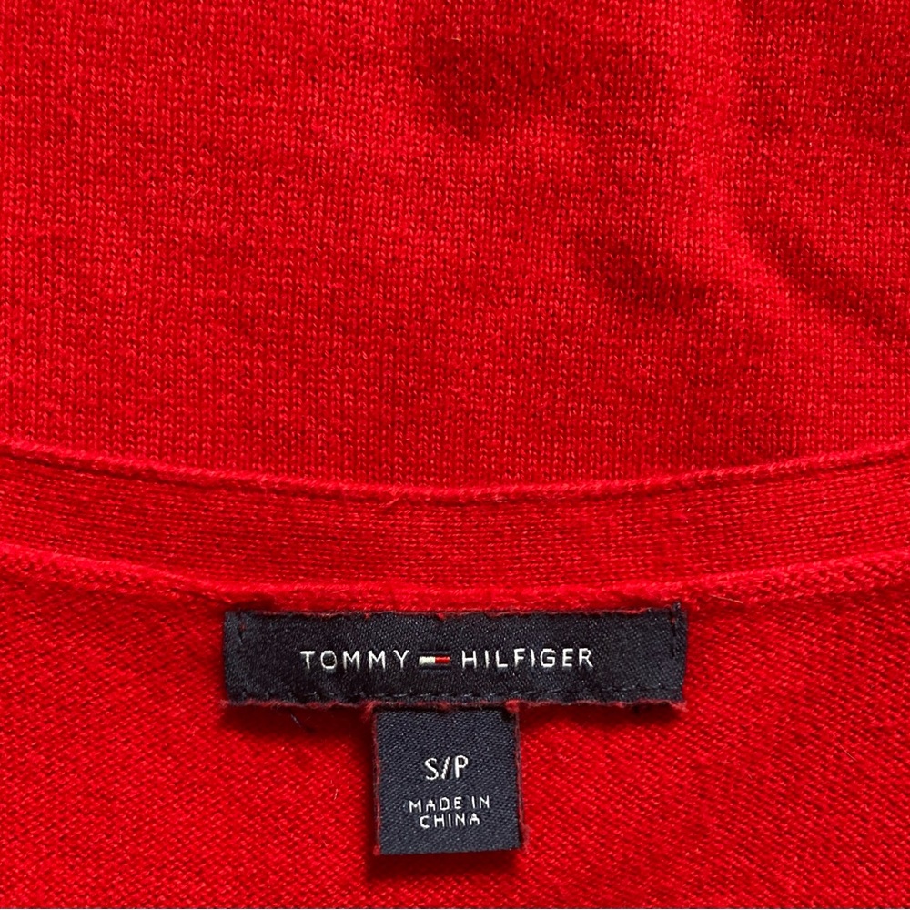 VTG Tommy Hilfiger Red & Navy Argyle V-Neck Sweater Soft Cotton Gold Threading - Picture 5 of 5